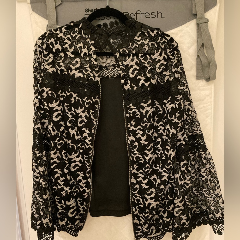 Boston Proper Black and White Lace Overlay